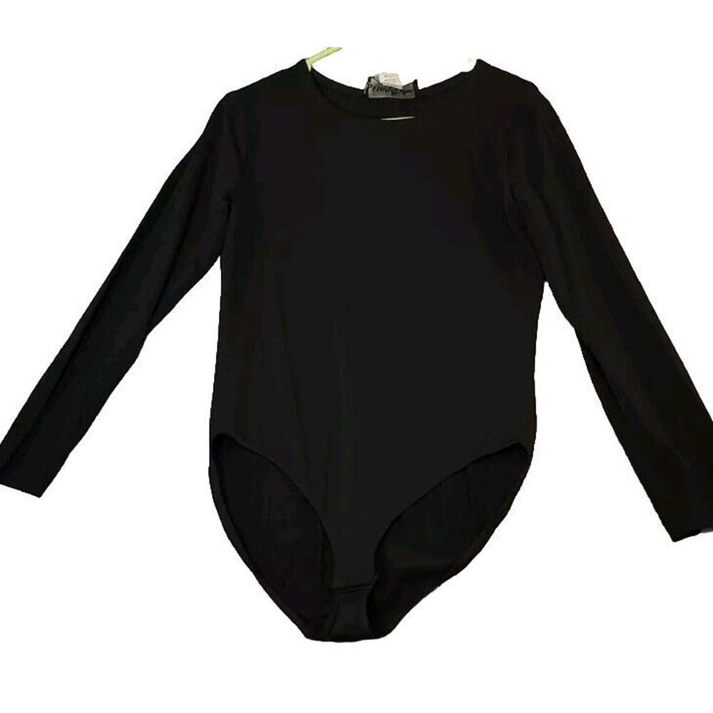 Vintage Hino &Malee Black Acetate Blend Stretch‎ Bodysuit Long Sleeve Size Large
